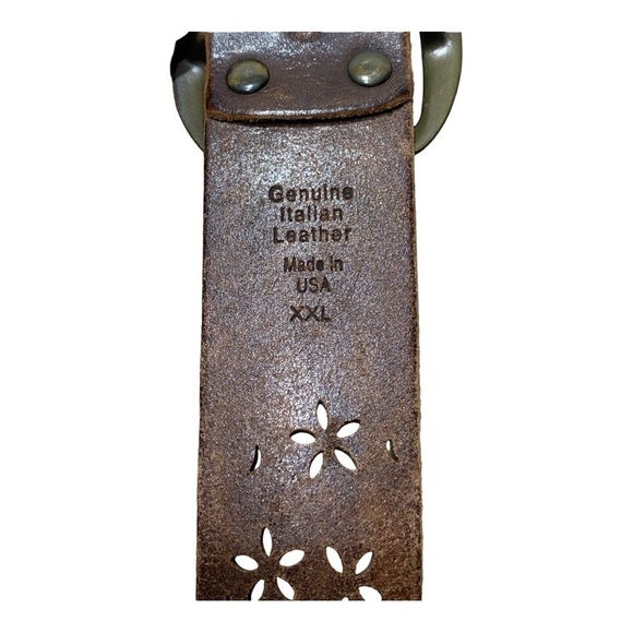 Men’s Vintage Italian Leather Wide Belt With Floral Cutouts Sz 40-42 - Picture 4 of 4